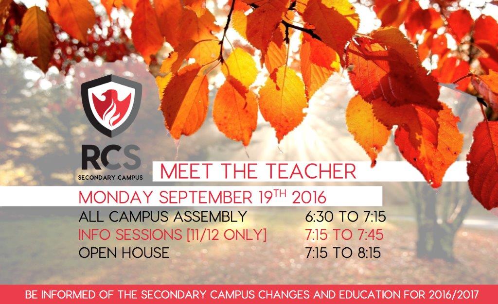 Secondary Meet the Teacher Night Sept 19